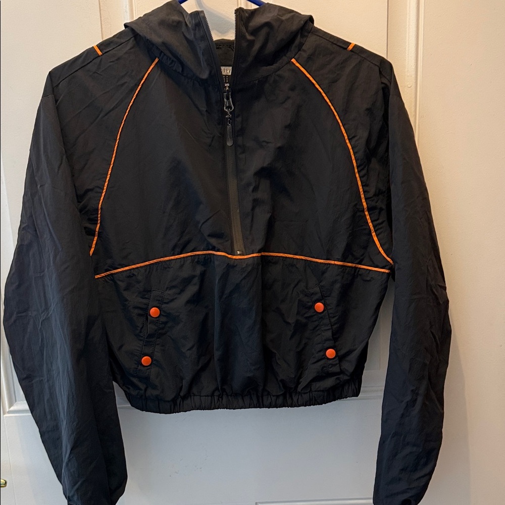 Forever 21 Black Utility Windbreaker Jacket with Orange Trim